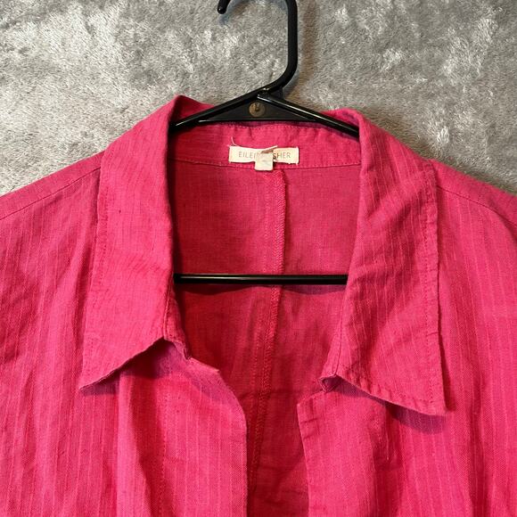 Eileen Fisher Sz 2X 100% Linen Open-Front Cropped Blazer Jacket Striped Pink - Picture 2 of 6